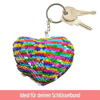 Schlüsselanhänger Glitzer Herz mit Pailletten - 3fach sortiert